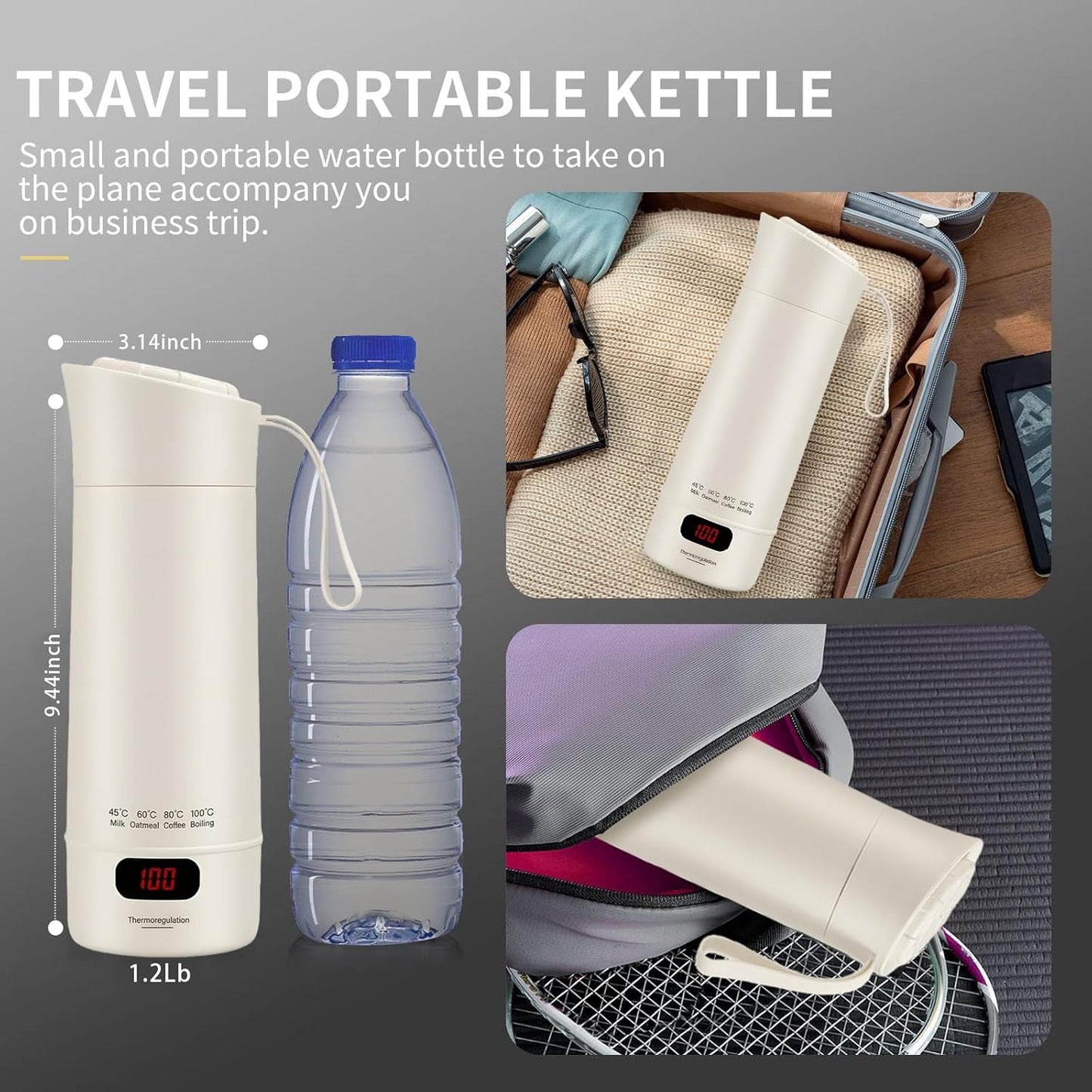 XIULIUU Portable Electric Kettle, 400ML Small Hot Water Boiler, Beige, DEMO