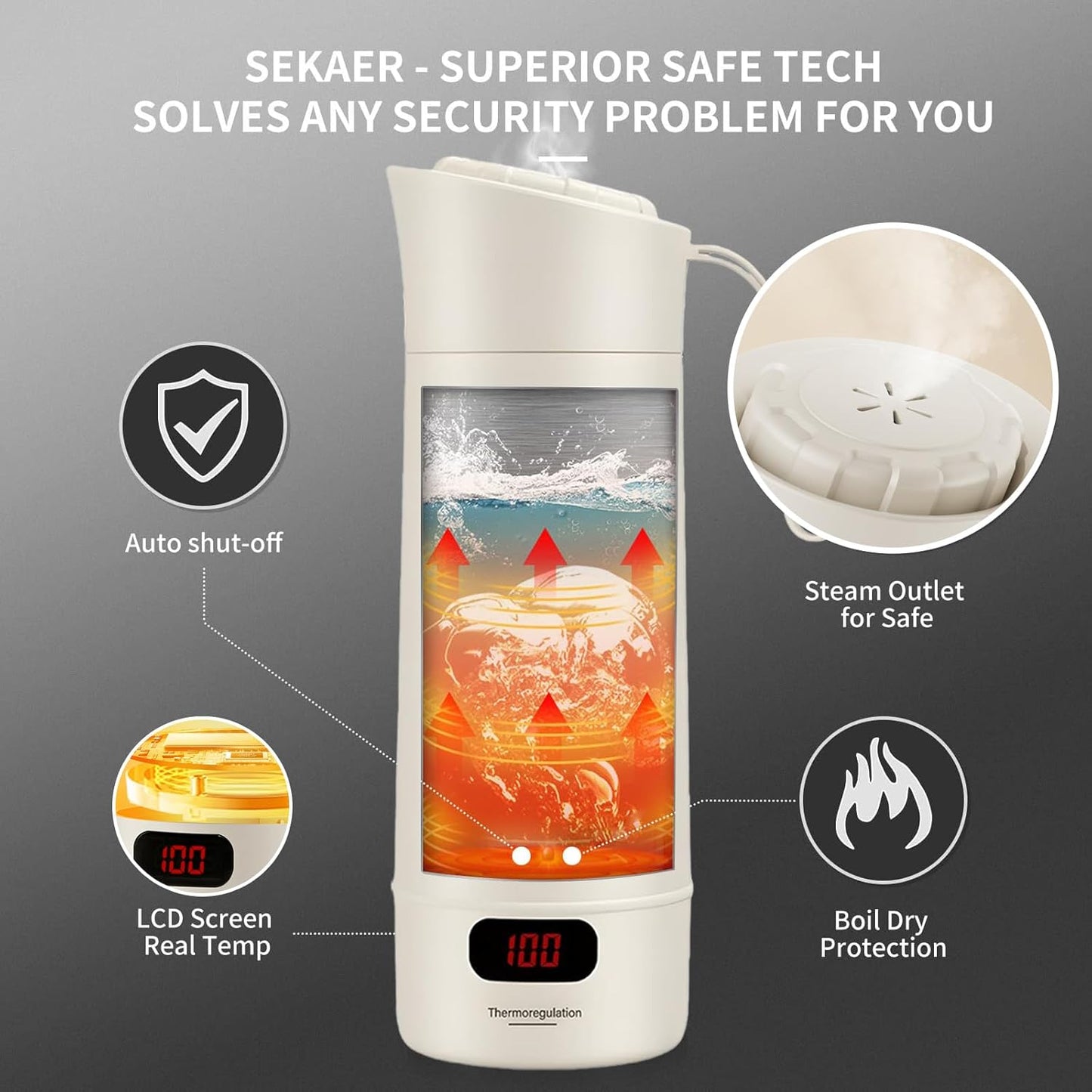 XIULIUU Portable Electric Kettle, 400ML Small Hot Water Boiler, Beige, DEMO