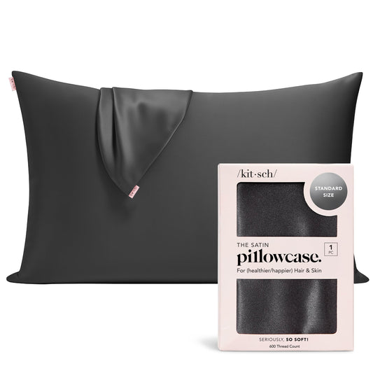 Kitsch Satin Pillowcase Zipper Hair Skin Softer Than Silk Charcoal Grey 1 Pc NEW