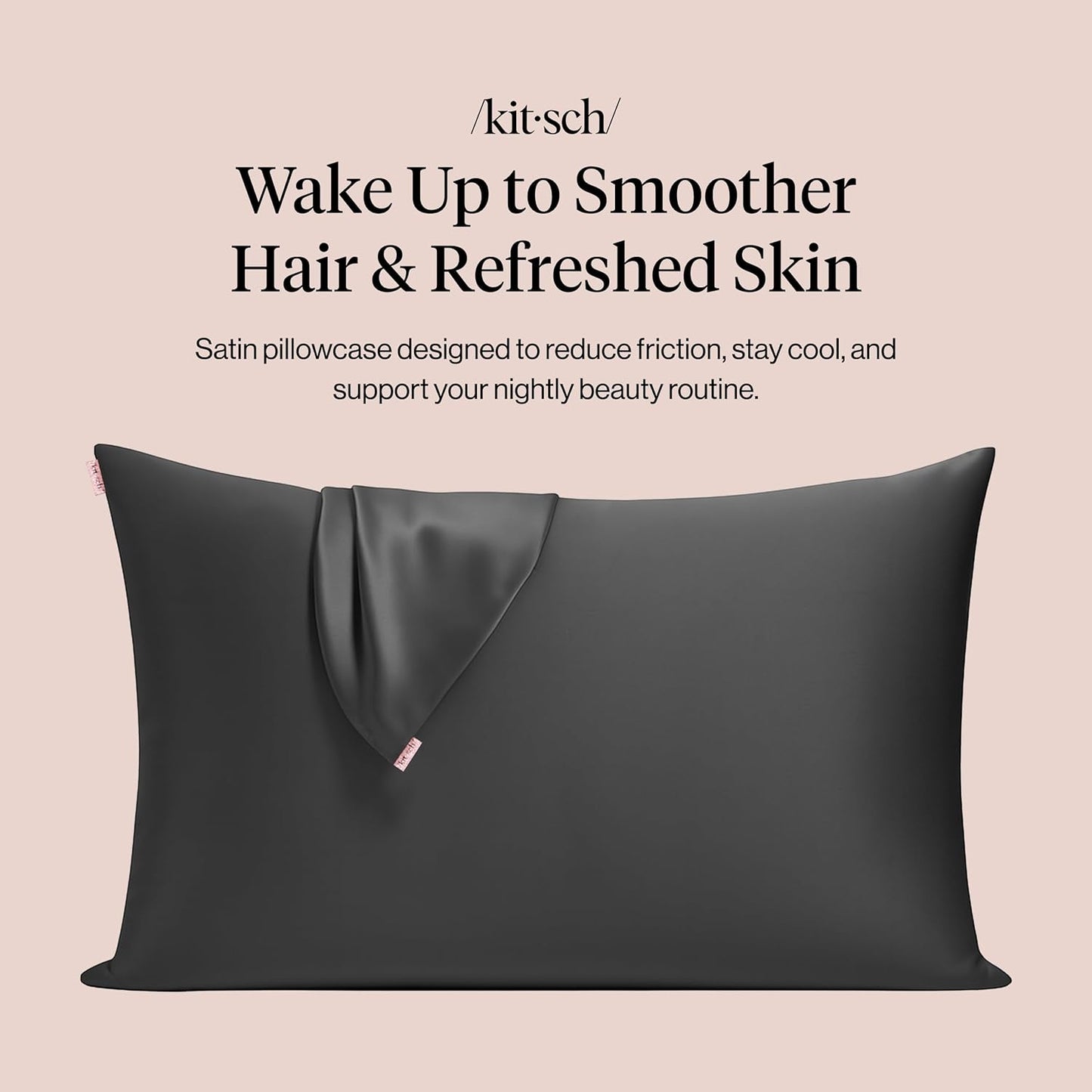 Kitsch Satin Pillowcase Zipper Hair Skin Softer Than Silk Charcoal Grey 1 Pc NEW