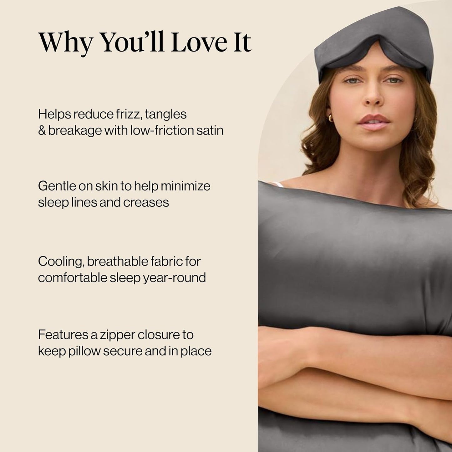 Kitsch Satin Pillowcase Zipper Hair Skin Softer Than Silk Charcoal Grey 1 Pc NEW