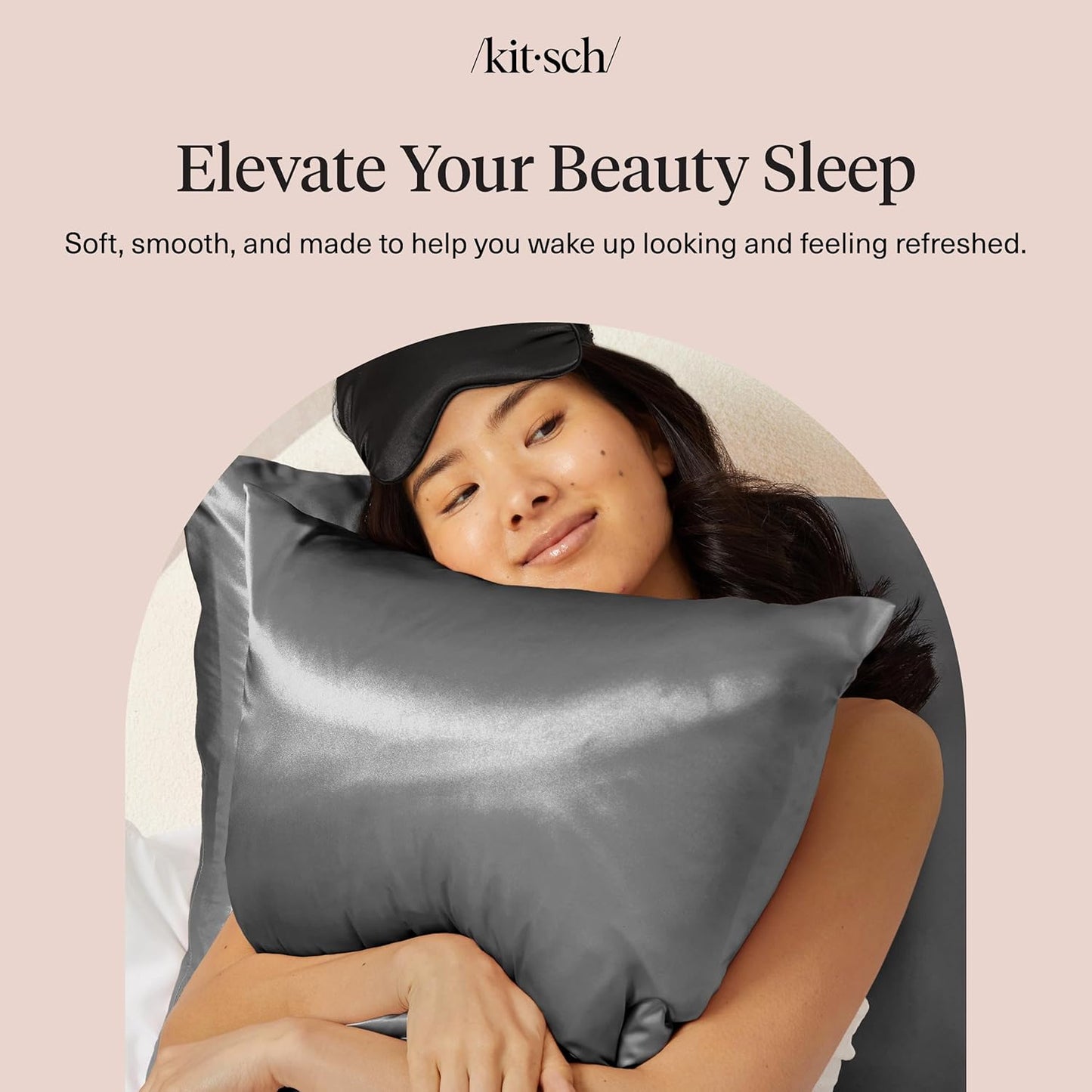 Kitsch Satin Pillowcase Zipper Hair Skin Softer Than Silk Charcoal Grey 1 Pc NEW