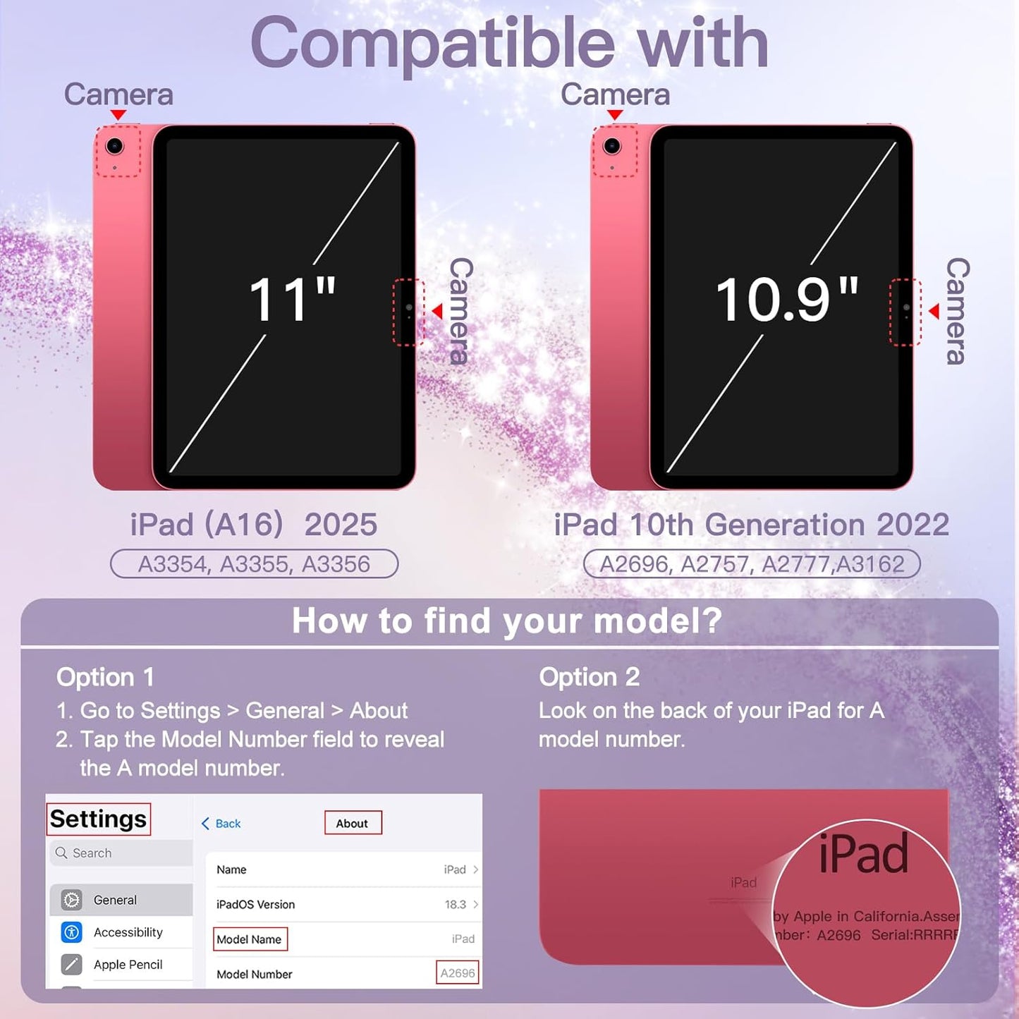 JETech Glitter Cases Sparkle Protective Case for 11th & 10th Gen iPad, Pink NEW