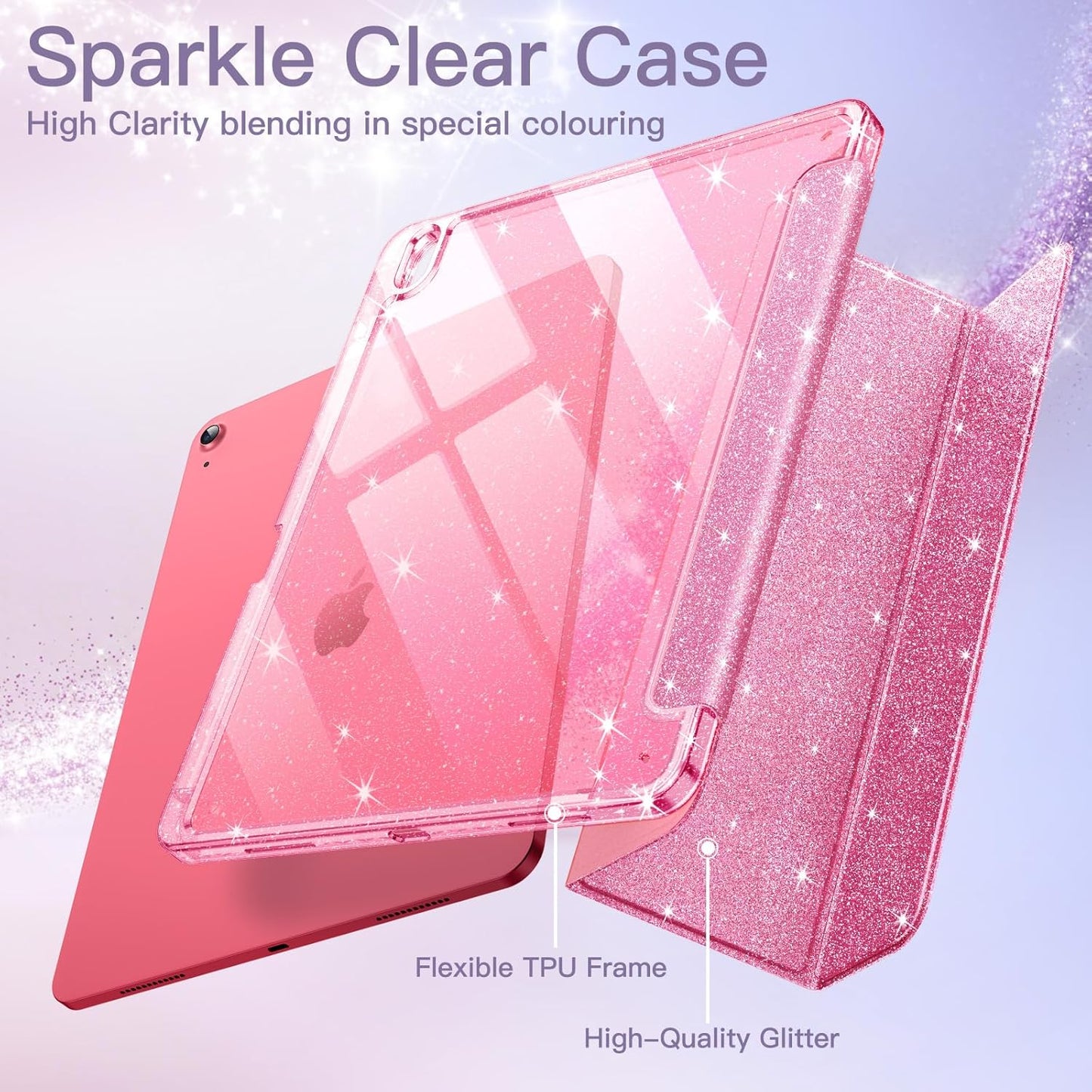 JETech Glitter Cases Sparkle Protective Case for 11th & 10th Gen iPad, Pink NEW