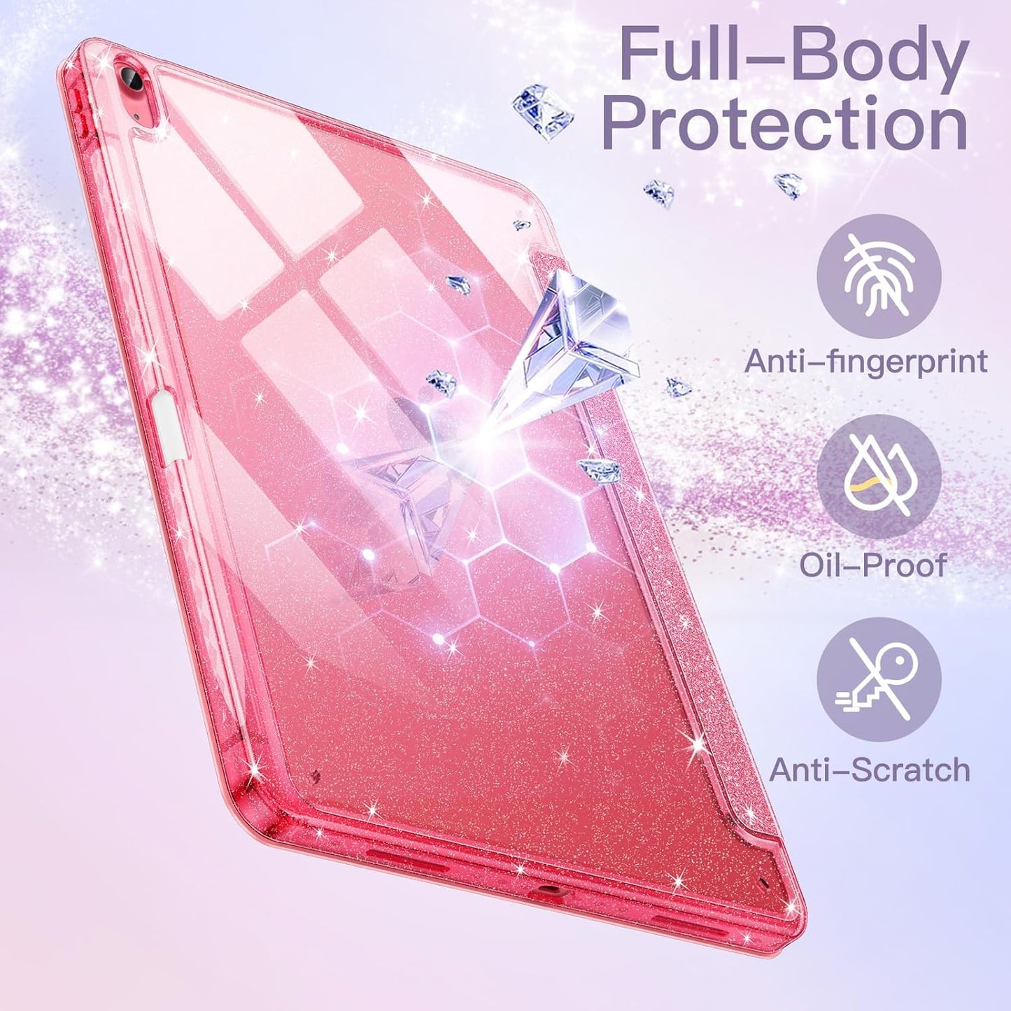 JETech Glitter Cases Sparkle Protective Case for 11th & 10th Gen iPad, Pink NEW