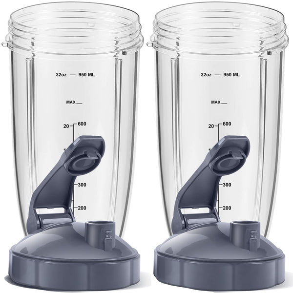 MEET JUICE Replacement 32oz Cups with Flip-Top Lid and Rubber Gasket Clear NEW