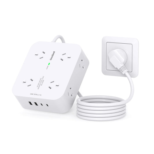 One Beat 8-Outlet Power Strip with 4 USB Charging Ports, White NEW