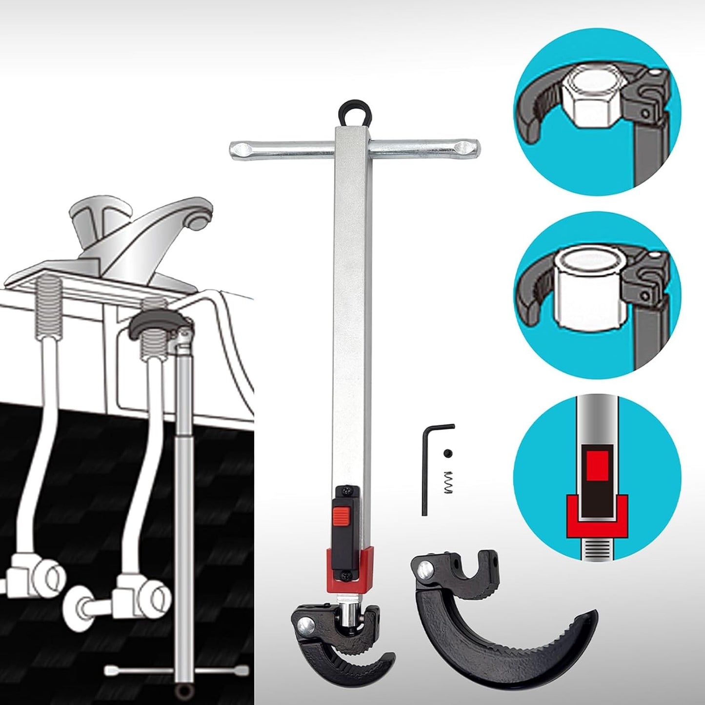 Telescoping Basin Wrench, Cr-V Steel Sink Faucet Wrenches, Adjustable DEMO