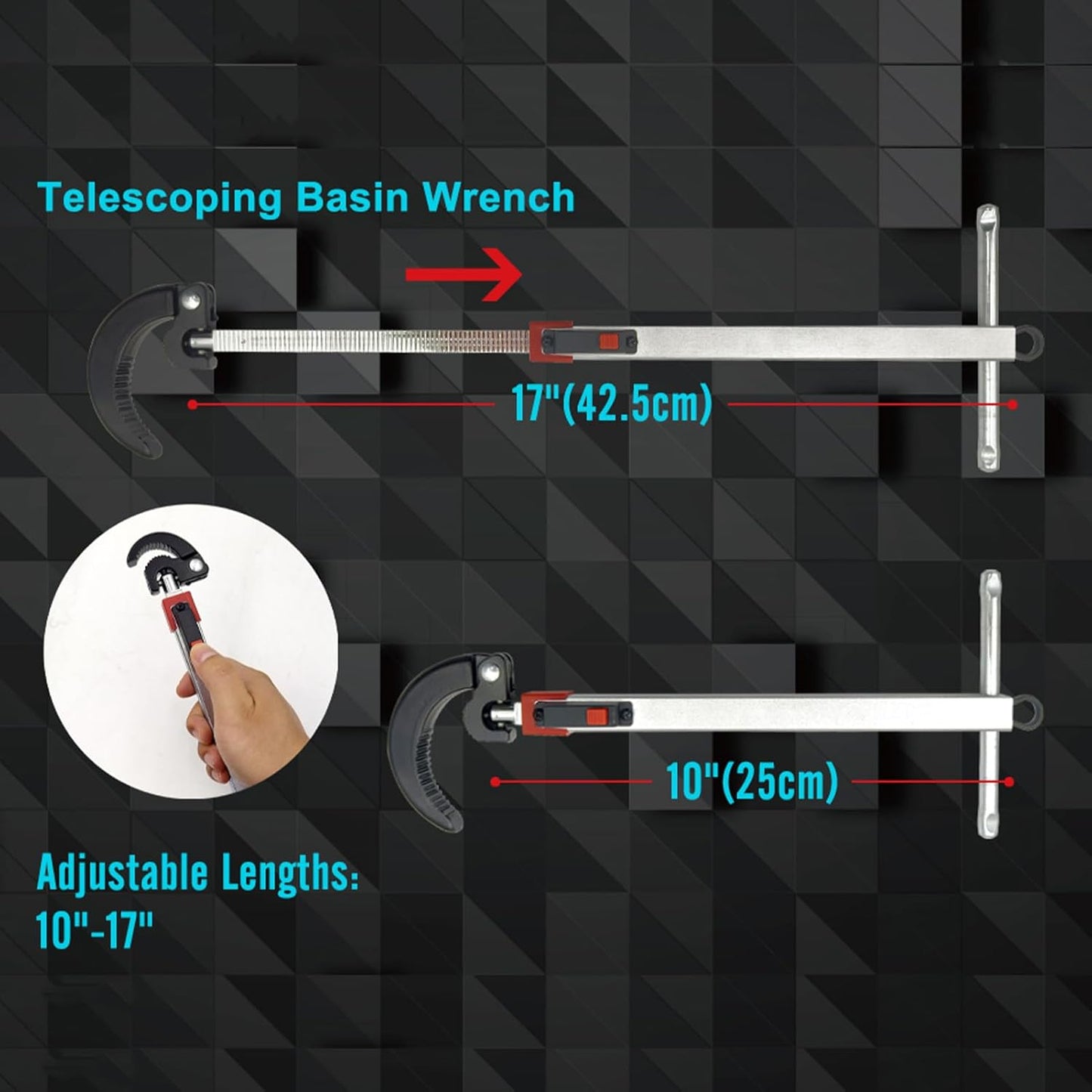 Telescoping Basin Wrench, Cr-V Steel Sink Faucet Wrenches, Adjustable DEMO