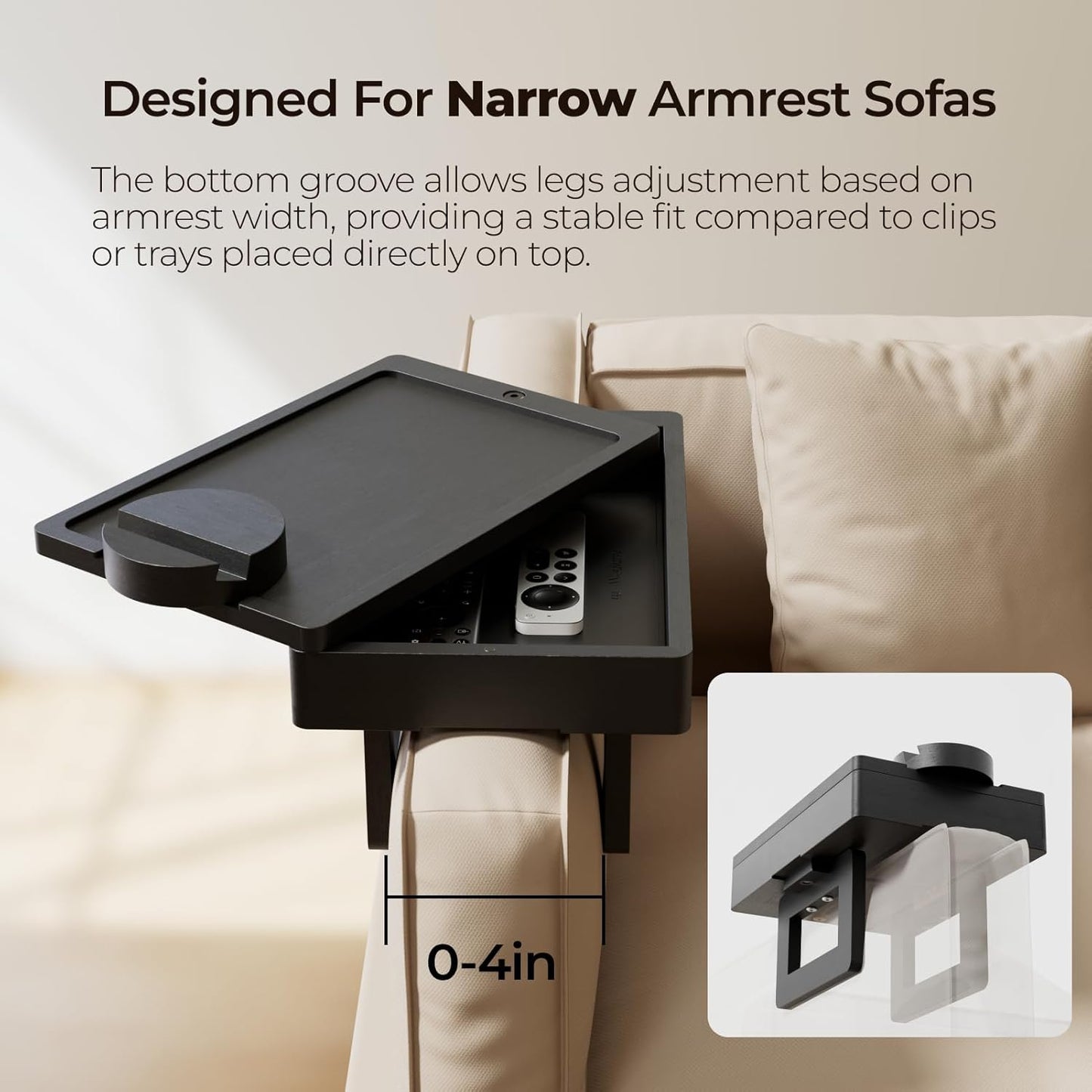 Wealone Mini End Tables Black Couch Arm Table with Storage Tray for Narrow DEMO