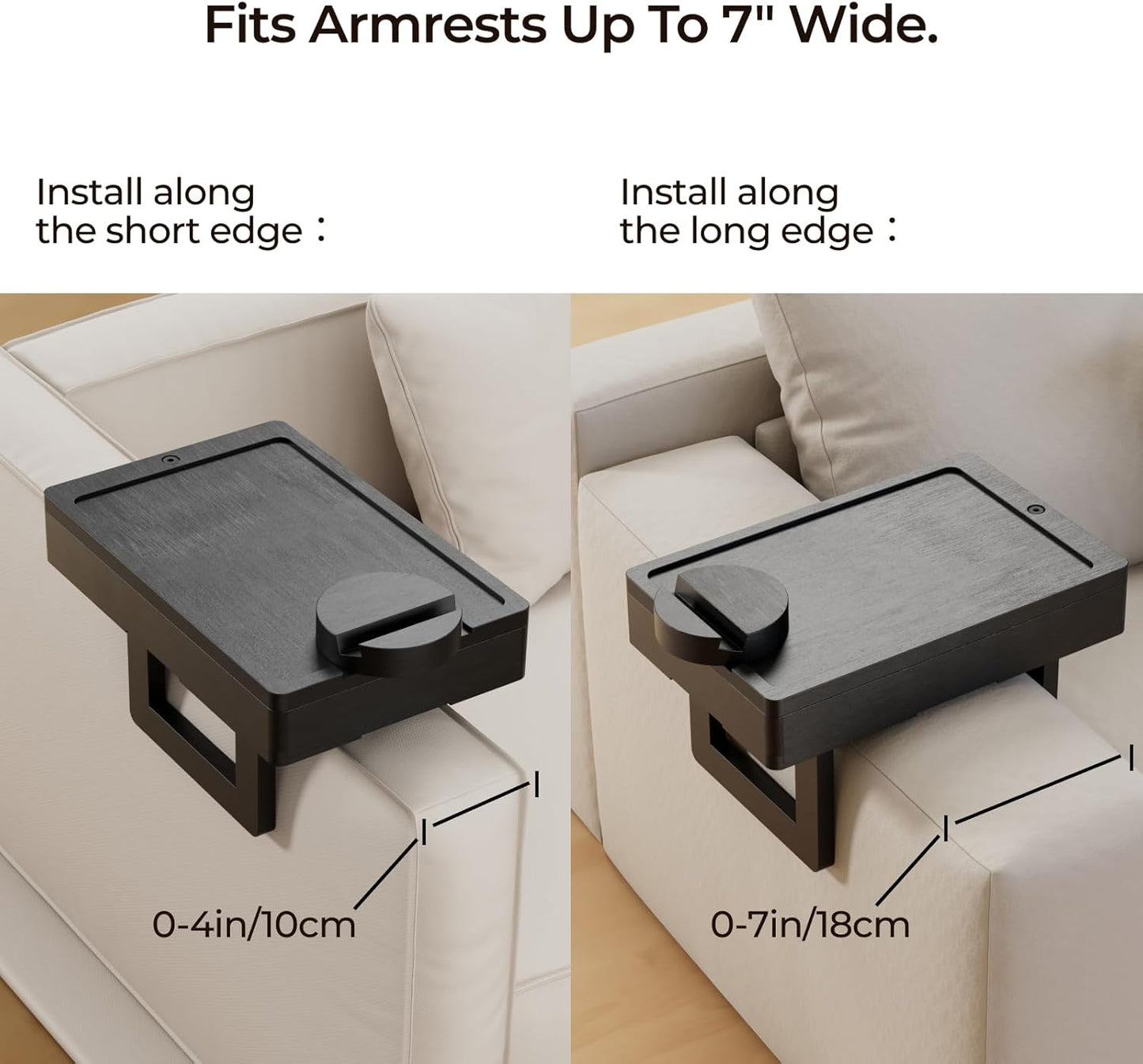 Wealone Mini End Tables Black Couch Arm Table with Storage Tray for Narrow DEMO