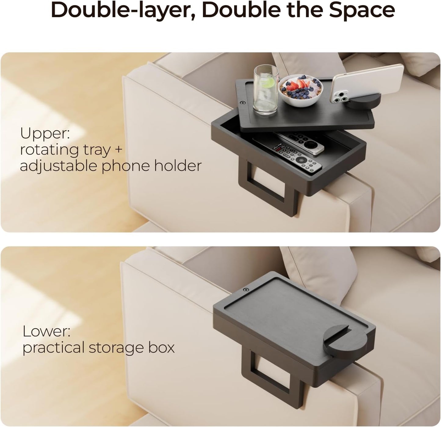 Wealone Mini End Tables Black Couch Arm Table with Storage Tray for Narrow DEMO