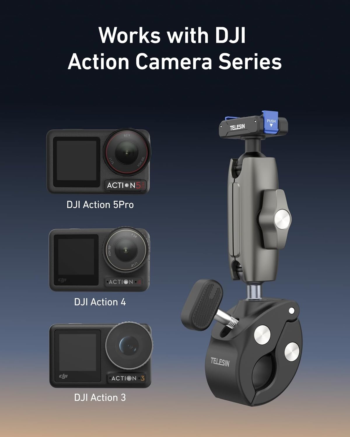 TELESIN Super Clamp Mount Bike Holder for DJI Pocket 4/3 Osmo Nano/Osmo DEMO