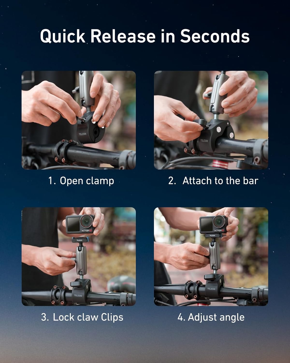 TELESIN Super Clamp Mount Bike Holder for DJI Pocket 4/3 Osmo Nano/Osmo DEMO