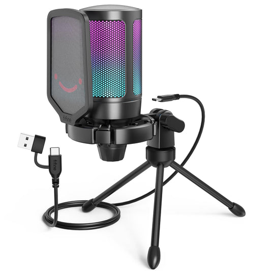 FIFINE Condenser Microphone with USB, RGB Lighting & Mute for PC, PS5 DEMO