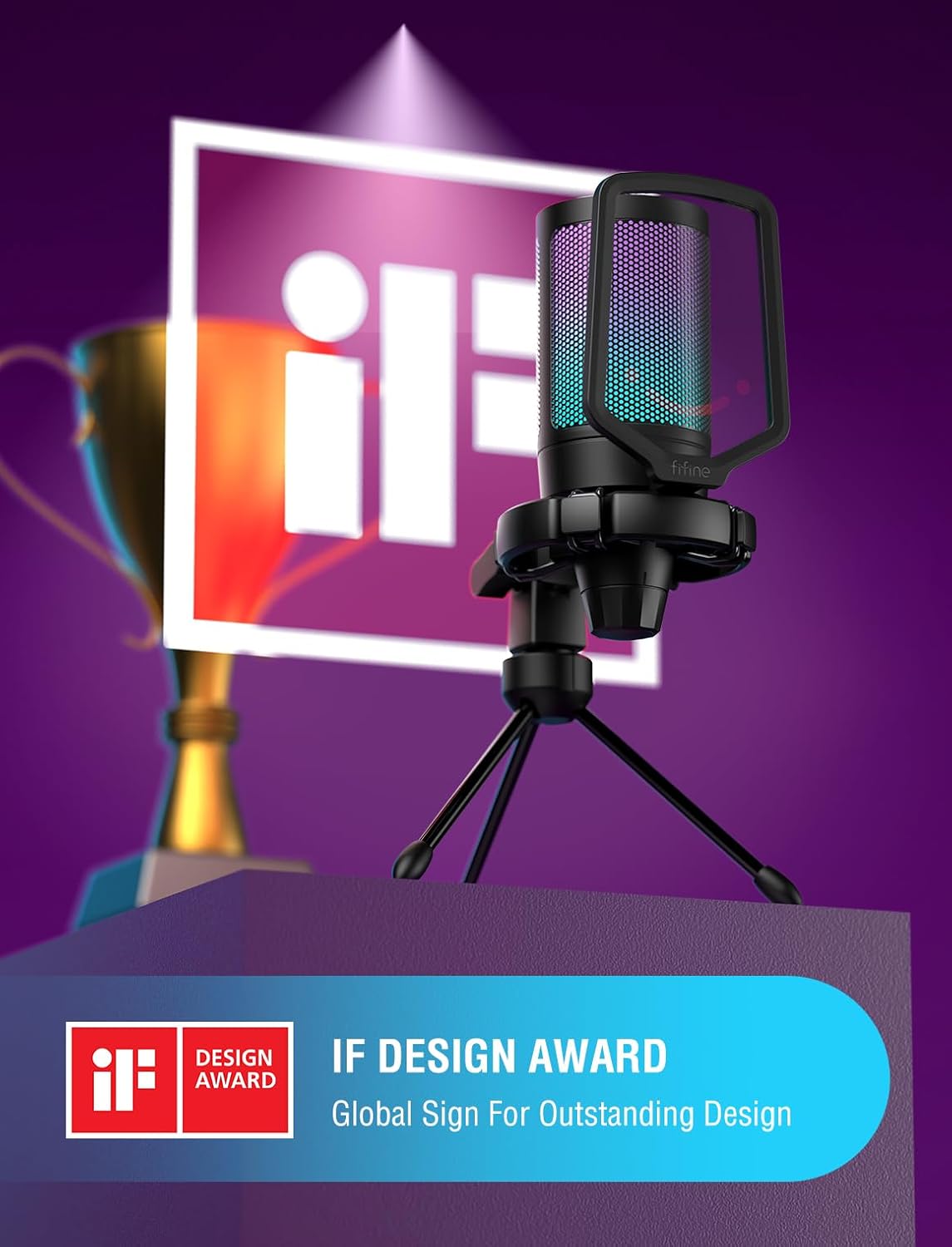 FIFINE Condenser Microphone with USB, RGB Lighting & Mute for PC, PS5 DEMO