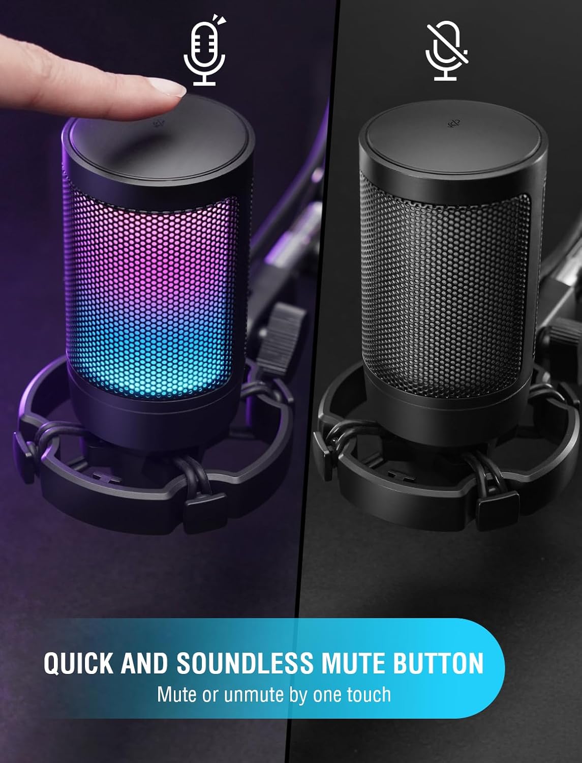 FIFINE Condenser Microphone with USB, RGB Lighting & Mute for PC, PS5 DEMO