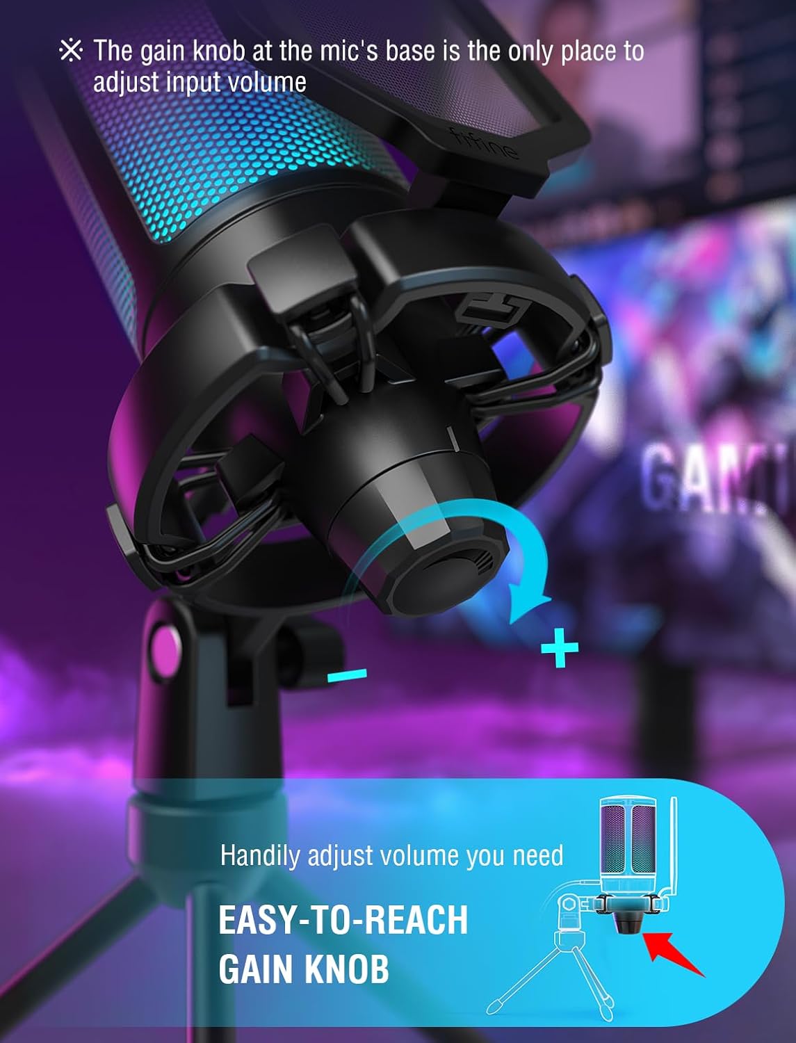 FIFINE Condenser Microphone with USB, RGB Lighting & Mute for PC, PS5 DEMO