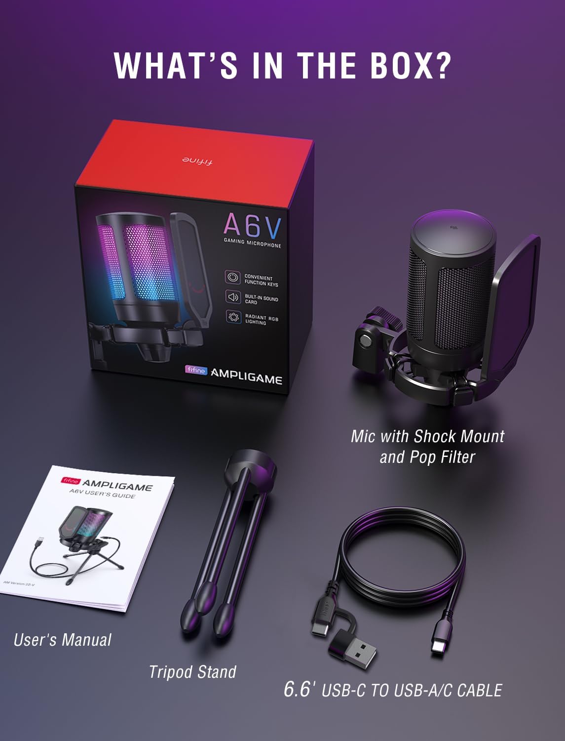 FIFINE Condenser Microphone with USB, RGB Lighting & Mute for PC, PS5 DEMO