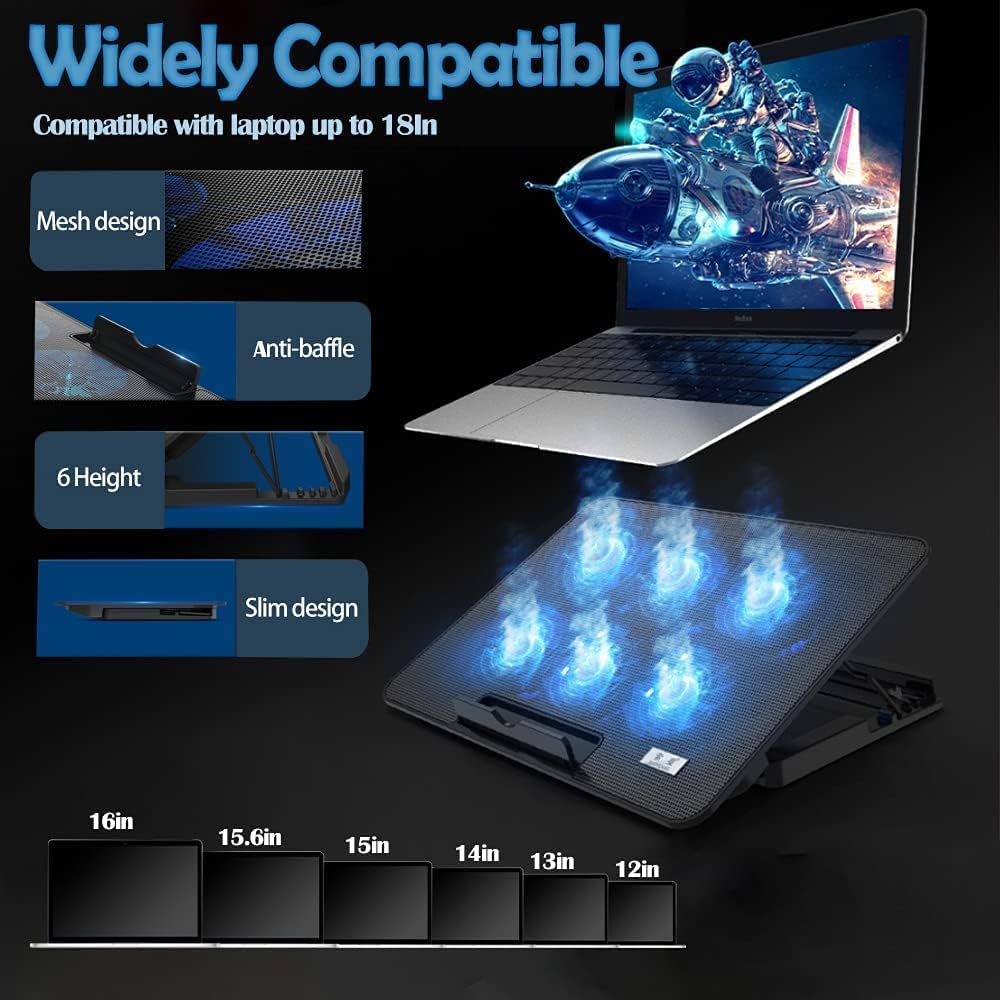 Necomi Laptop Cooler Stand with 6 Quiet Fans, Metal Design for Portable DEMO