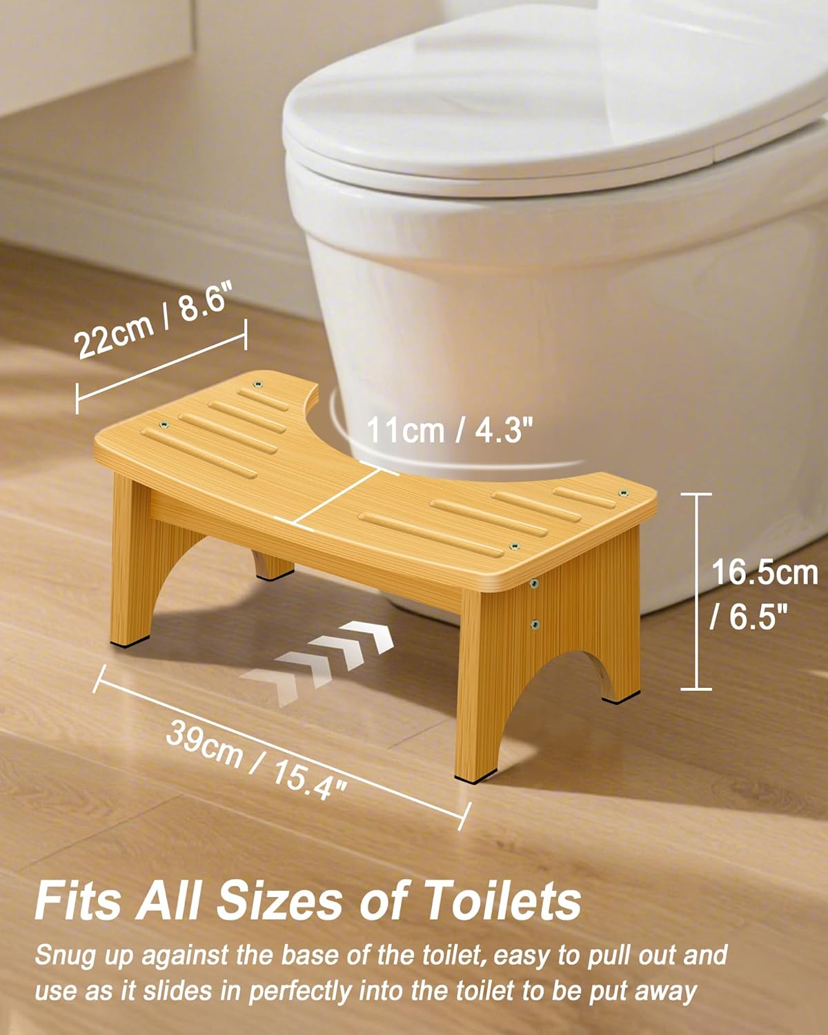 JACNITAD 6.5 Bathroom Stools Inch Bamboo Toilet Stool Non-Slip Squat  NEW