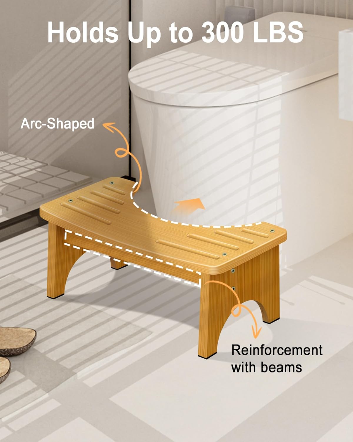 JACNITAD 6.5 Bathroom Stools Inch Bamboo Toilet Stool Non-Slip Squat  NEW