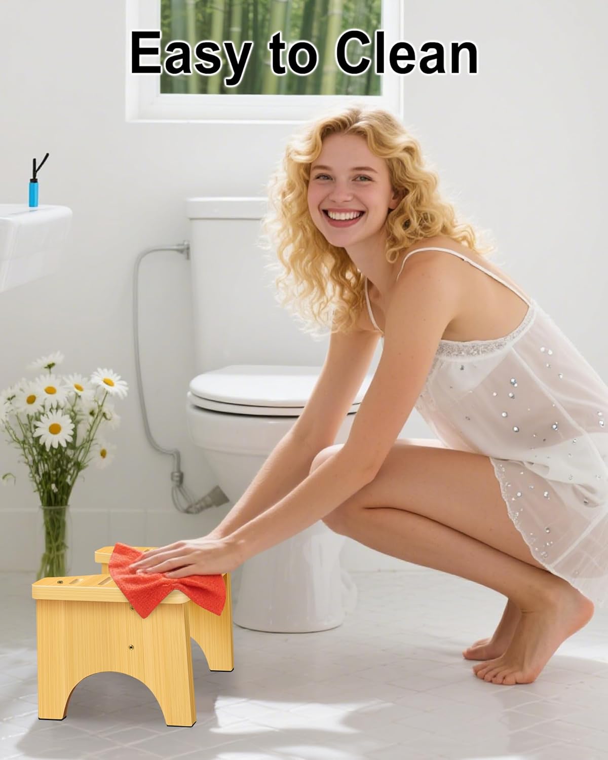 JACNITAD 6.5 Bathroom Stools Inch Bamboo Toilet Stool Non-Slip Squat  NEW