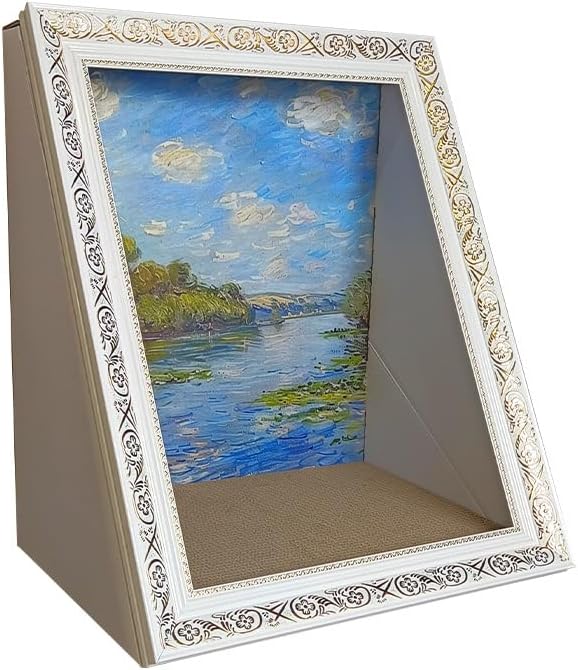 Elegant White Ornate Picture Frame Cat Scratching Pad with Oil Painting NEW