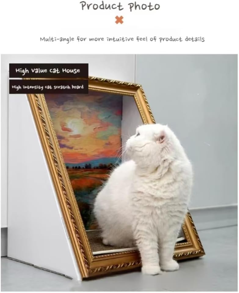 Elegant White Ornate Picture Frame Cat Scratching Pad with Oil Painting NEW
