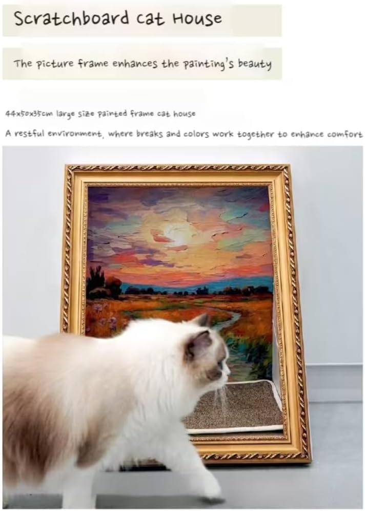 Elegant White Ornate Picture Frame Cat Scratching Pad with Oil Painting NEW