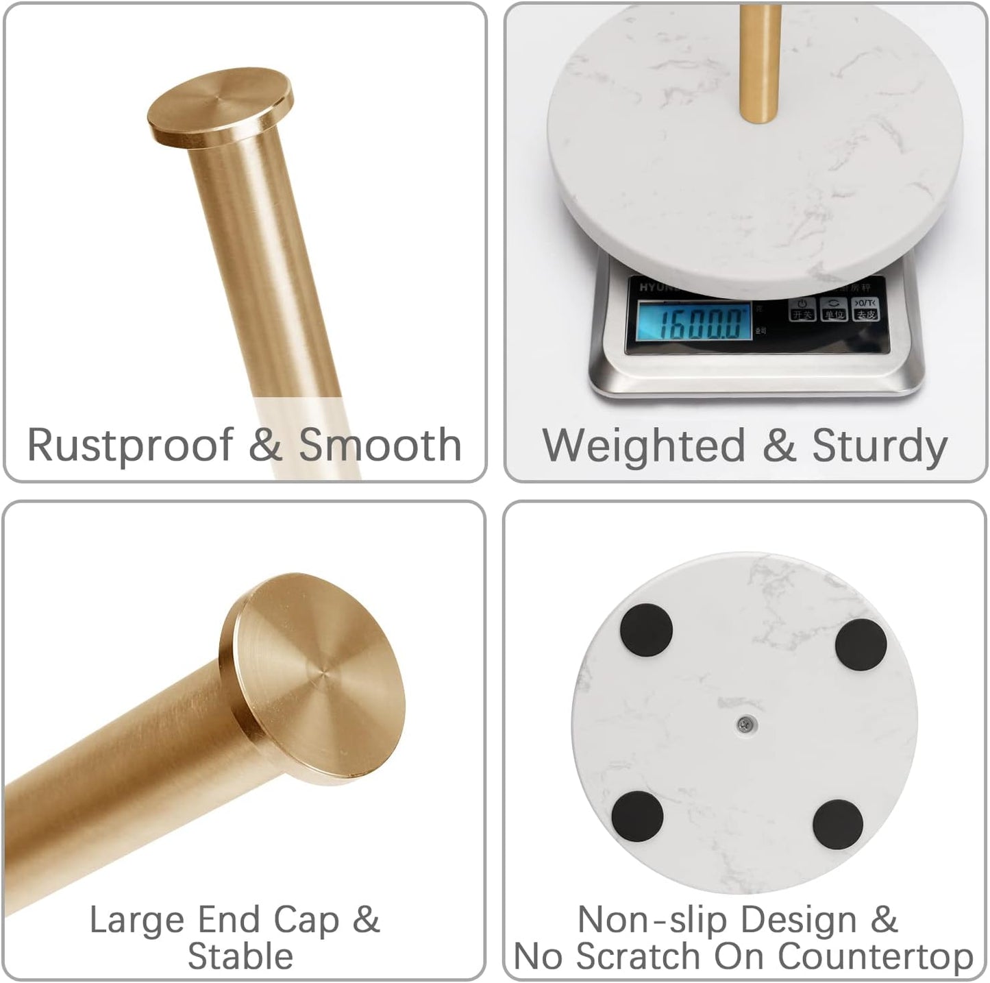 SEDISON Brushed Gold Paper Towel Holder Stand for Kitchen Countertop DEMO