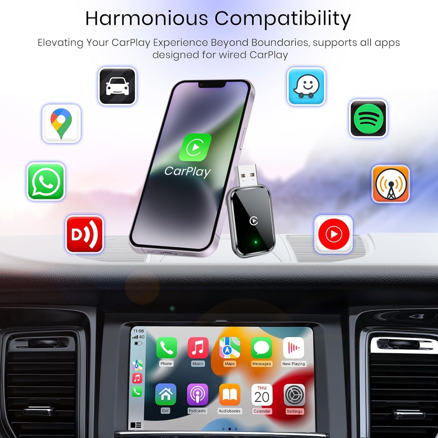 MAILESI Wireless Input Adapters CarPlay Adapter for iPhone - Stable 3s DEMO