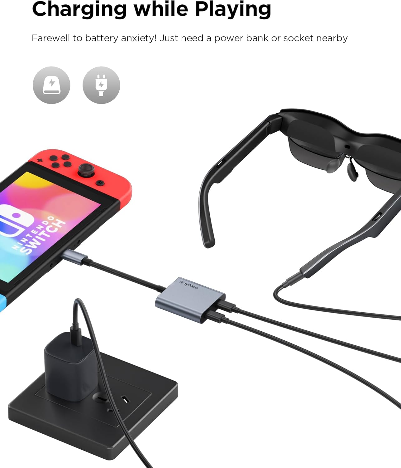 RayNeo USB-C to Glasses Charging Adapter - Charge and Play Hands-Free in DEMO