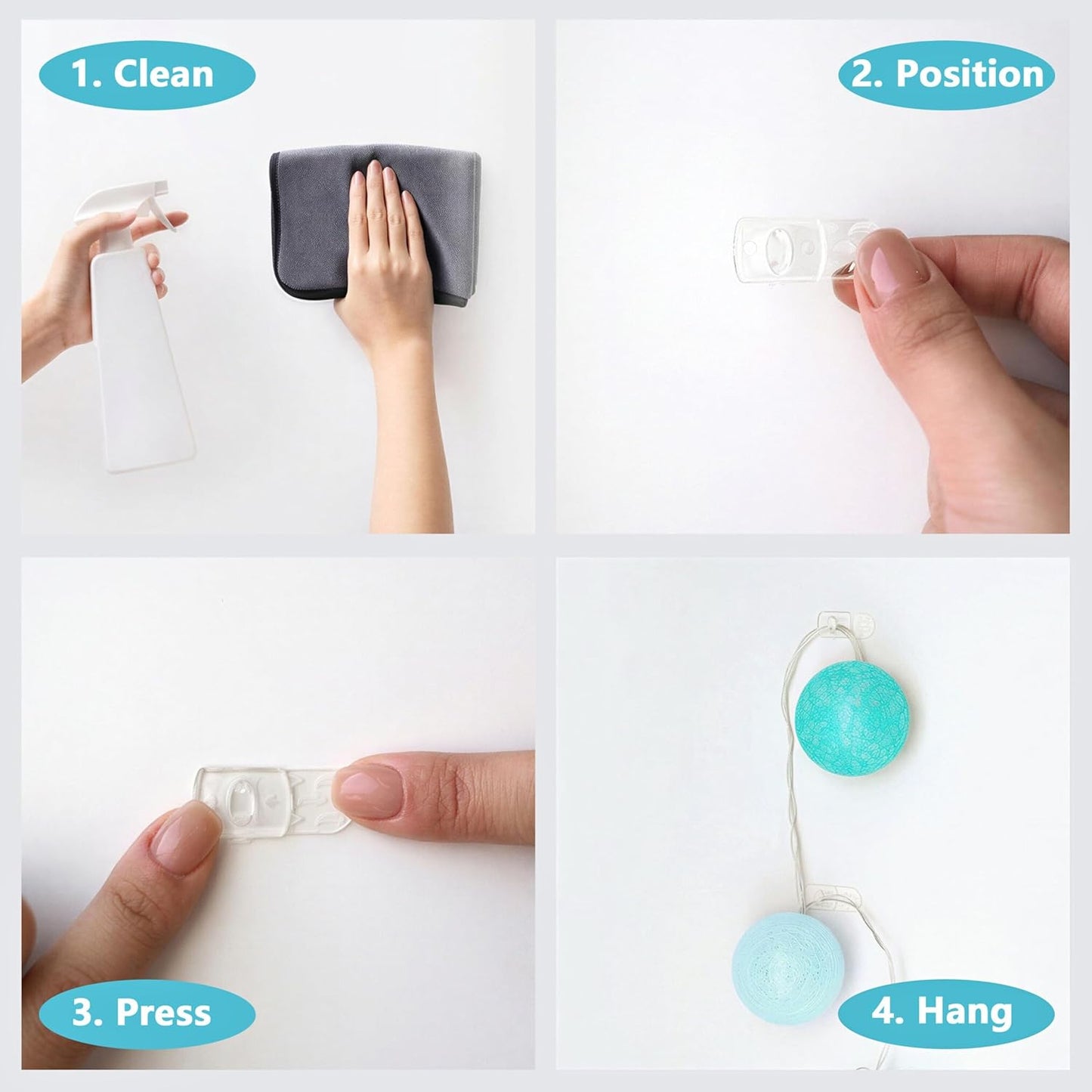 JELLYSUB Indoor Hooks Mini Light Clips with Adhesive Strips, 100 + 120 Clear NEW