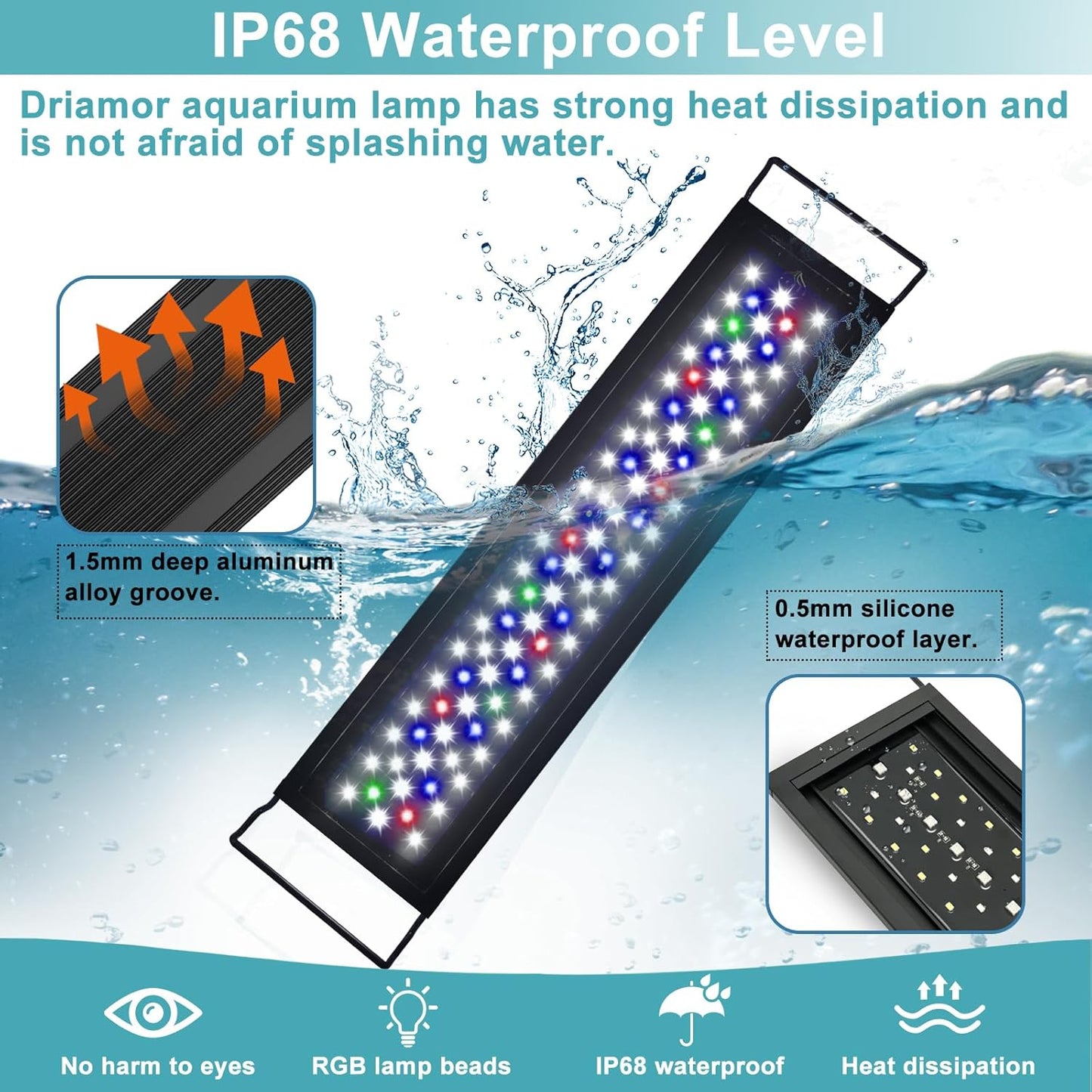 driamor Programmable Aquarium Light with Blue Backlit for Fish Tank 18W NEW
