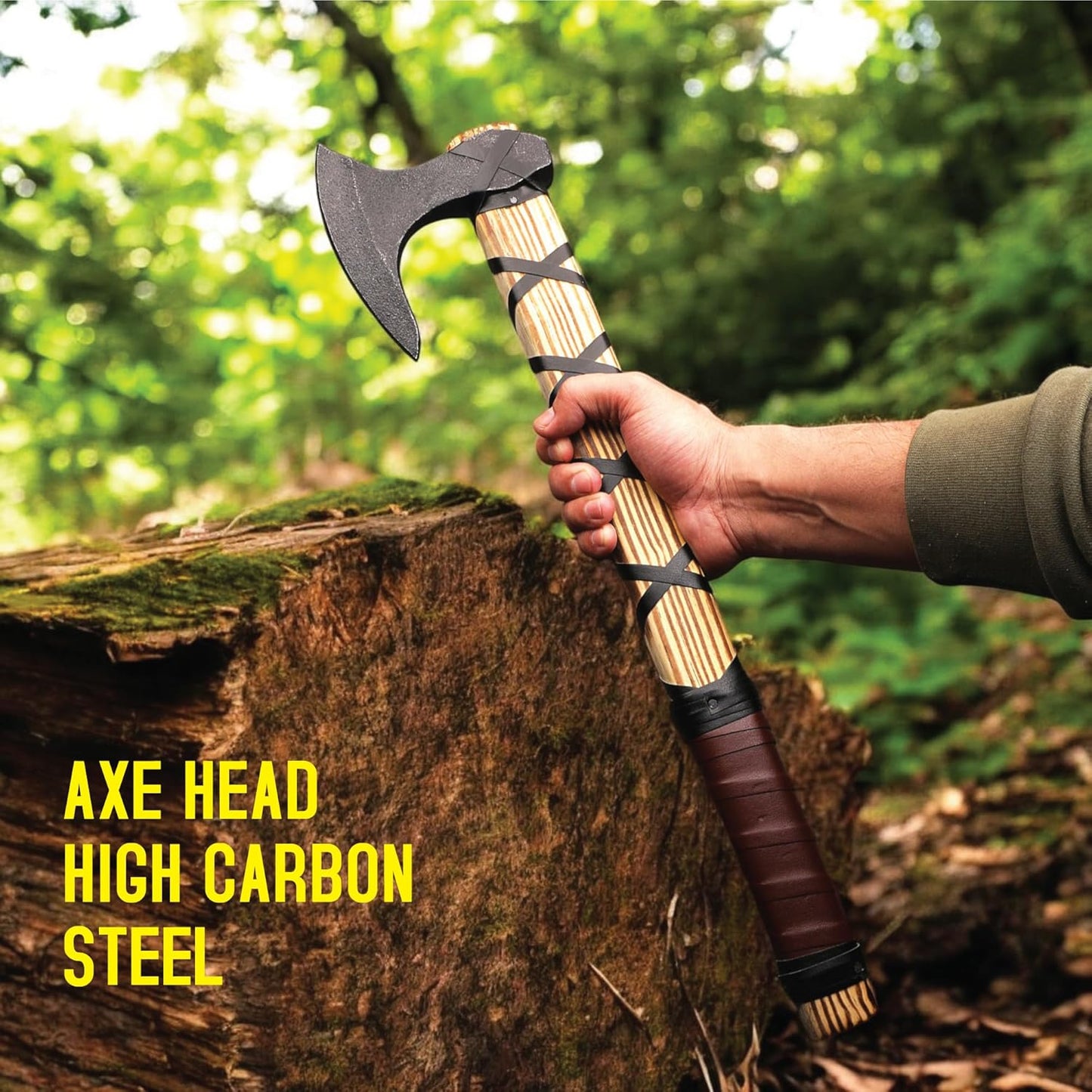 LIFAFA Hand-Forged Carbon Steel Novelty Viking Axe With Rose Wood Handle NEW