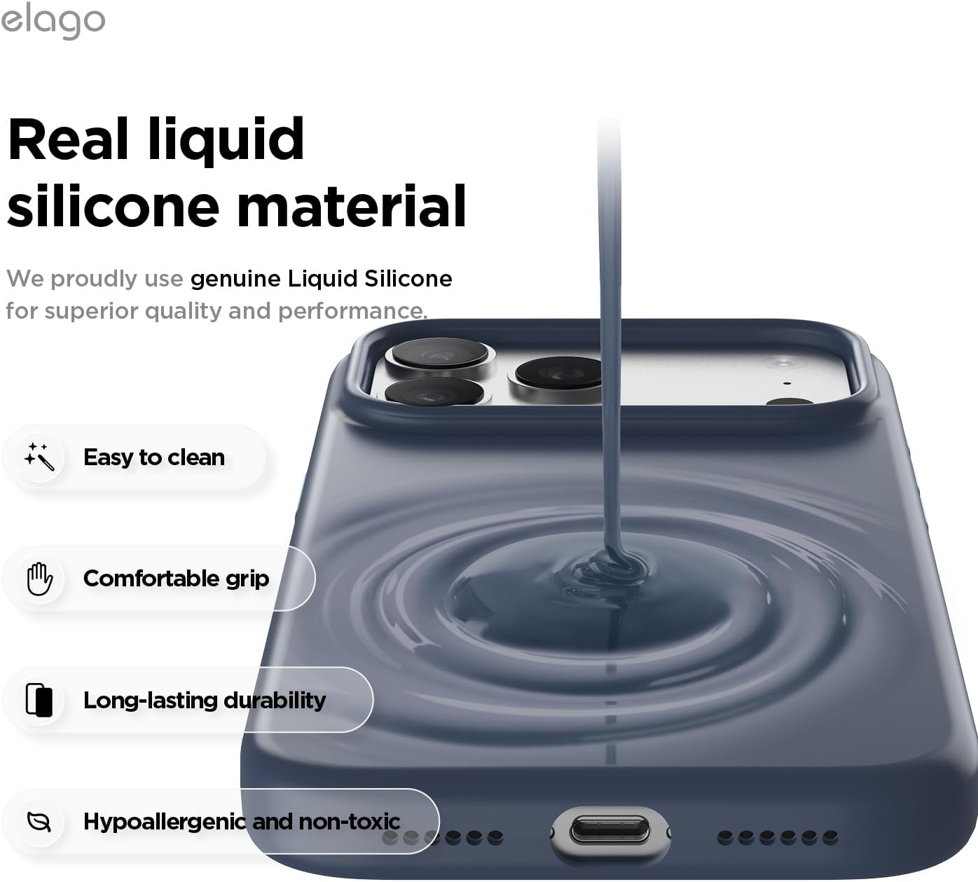 elago Magnetic Basic Cases Silicone iPhone 17 Pro Max 6.9" Case - Jean NEW