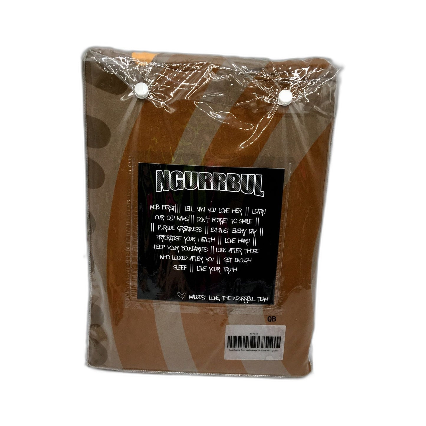 Ngurrbul Waterways Autumn Brown Patterned Reversible Bedding Set Queen Size NEW