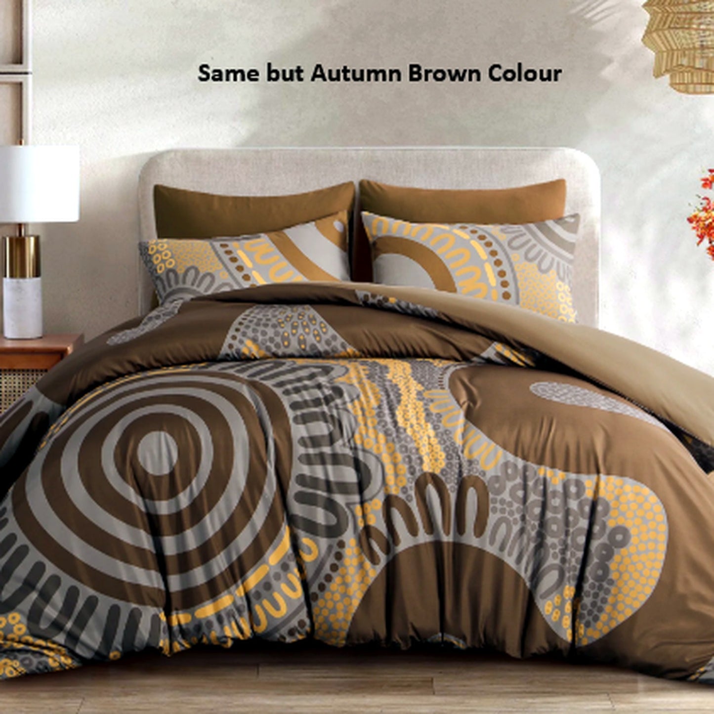 Ngurrbul Waterways Autumn Brown Patterned Reversible Bedding Set Queen Size NEW