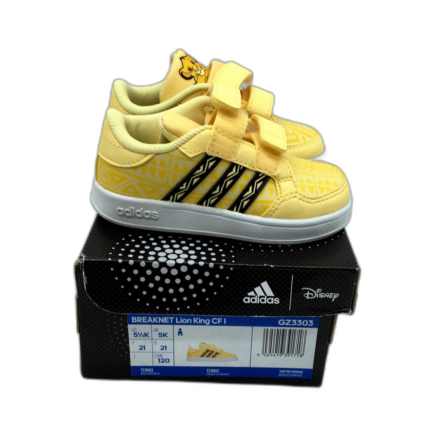 Adidas Breaknet Lion King Sneakers Velcro Cushioned Yellow Toddler US 5.5 NEW