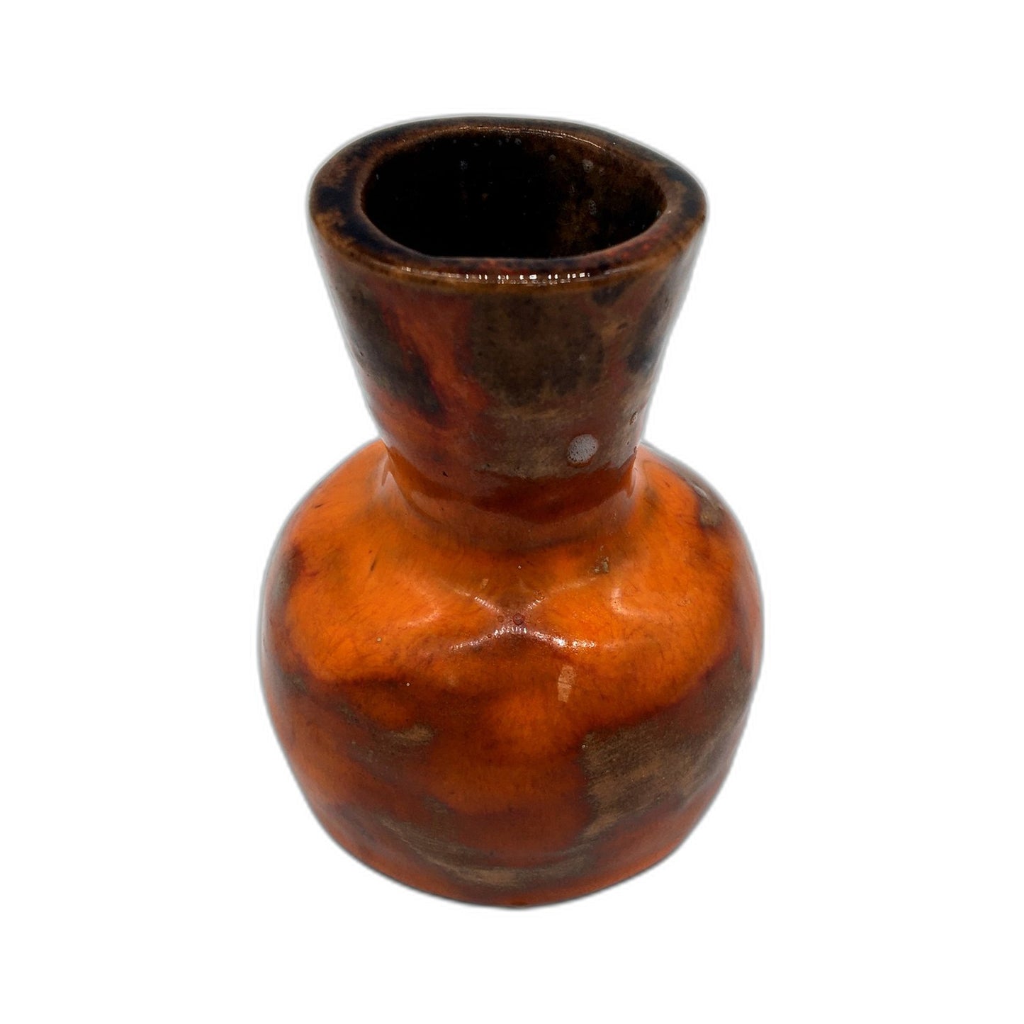 Hand Crafted Mini Pottery Vase with Orange and Brown Hand-Painted Accents 8cm