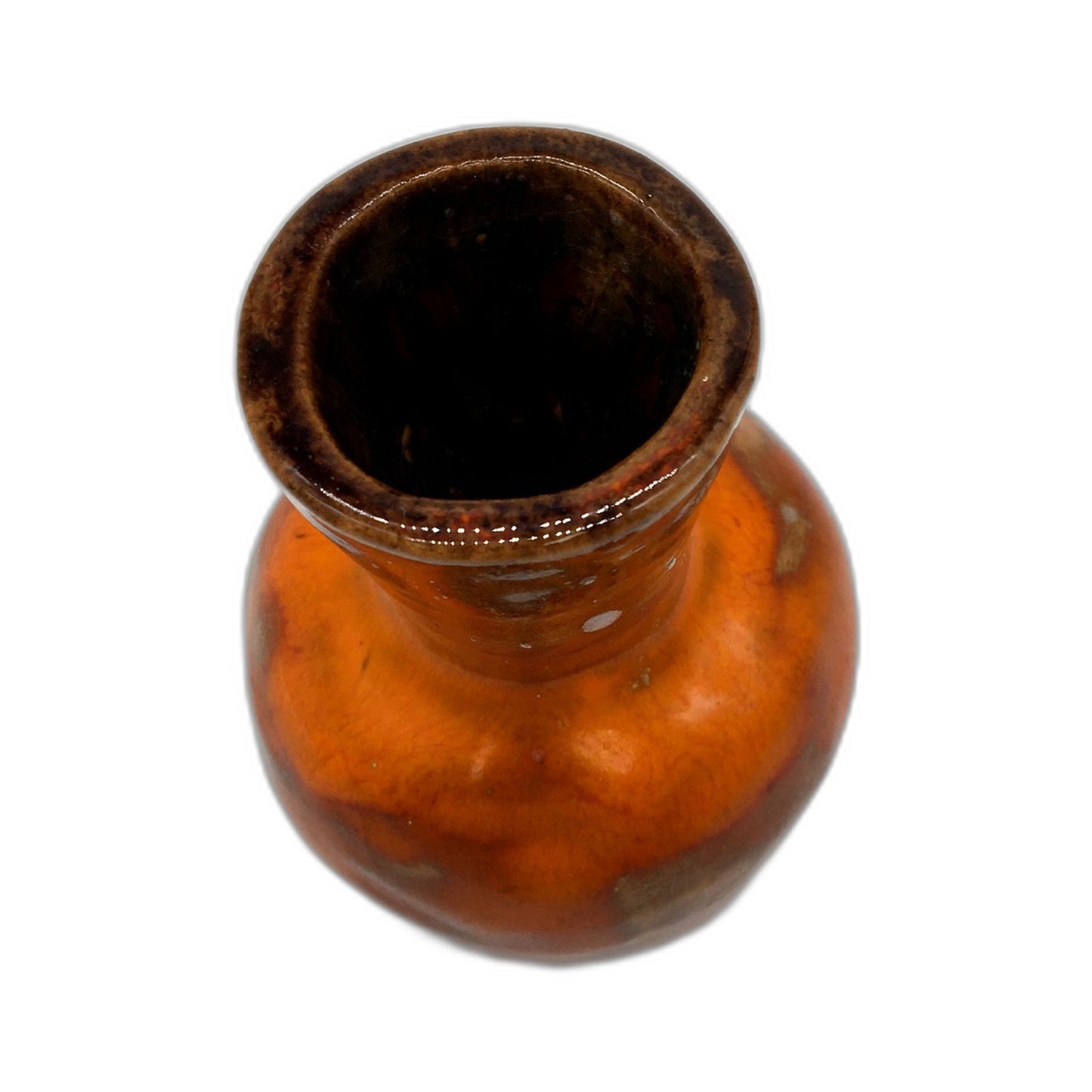 Hand Crafted Mini Pottery Vase with Orange and Brown Hand-Painted Accents 8cm