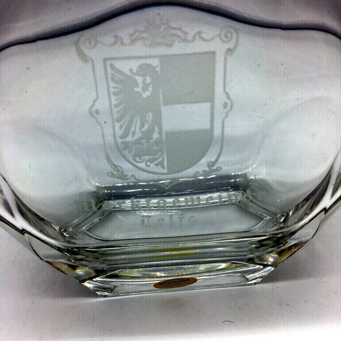 VINTAGE Kisslinger Crystal Liquor Decanter Glass Etched Decal Motif