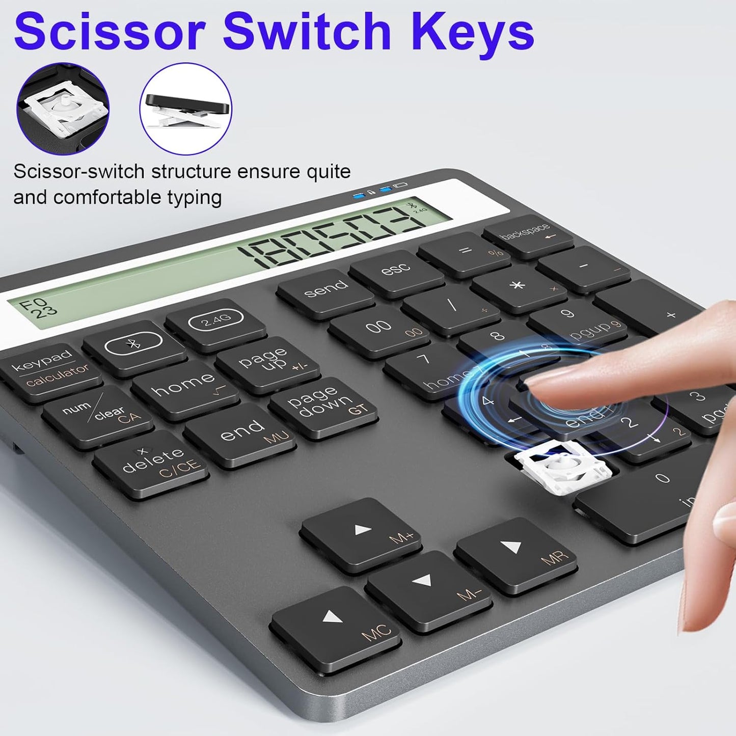 Arleedyn Bluetooth Keyboards Numeric Keypad with Display Calculator NEW