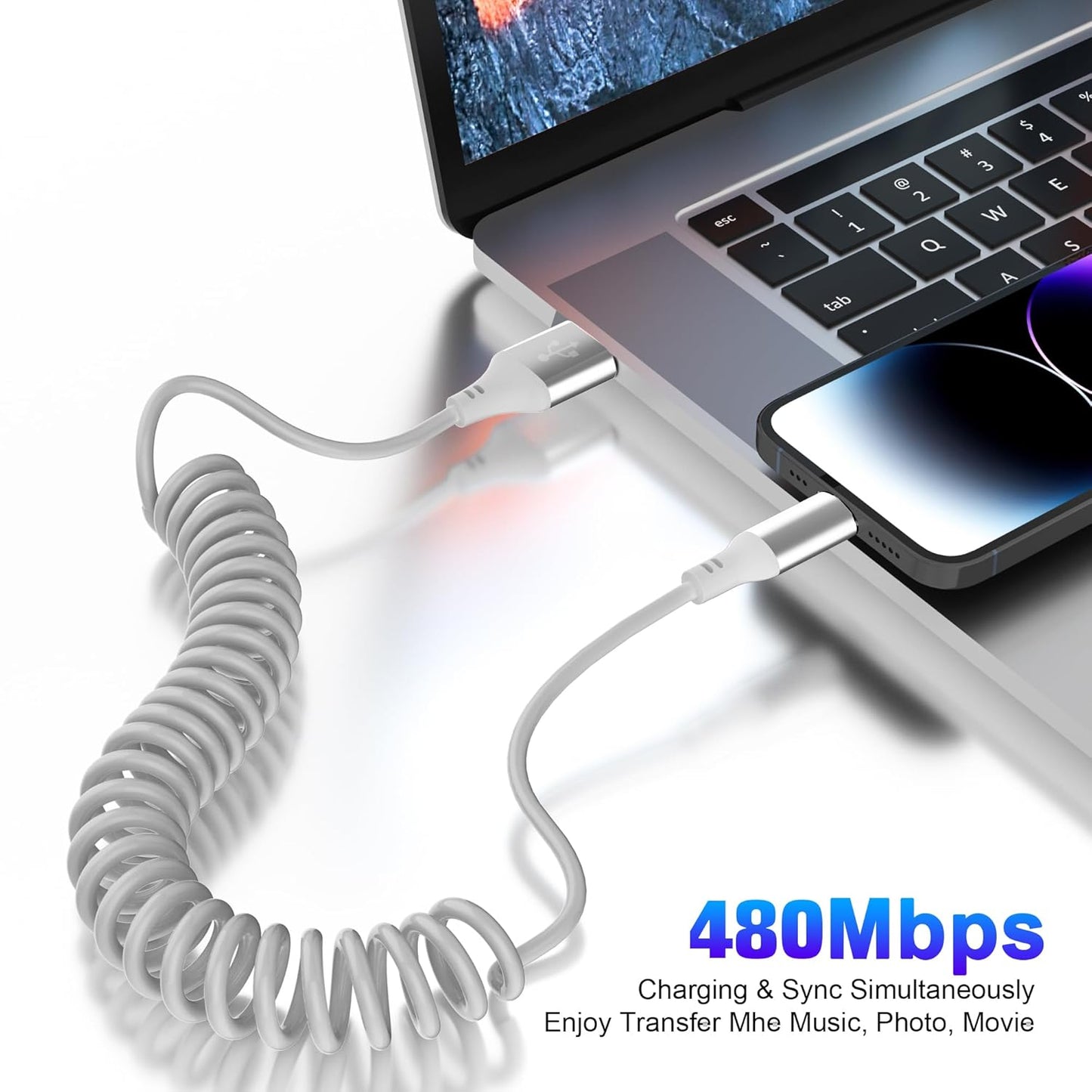 Yeemie 2-Pack Coiled Lightning iPhone Charger Cables Black 6ft Cords NEW
