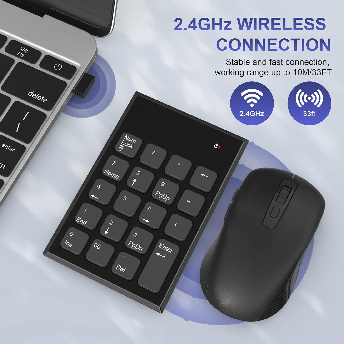 Arleedyn Wireless Numeric Keypad and Mouse Combo 2.4G USB Keyboard Set Black NEW