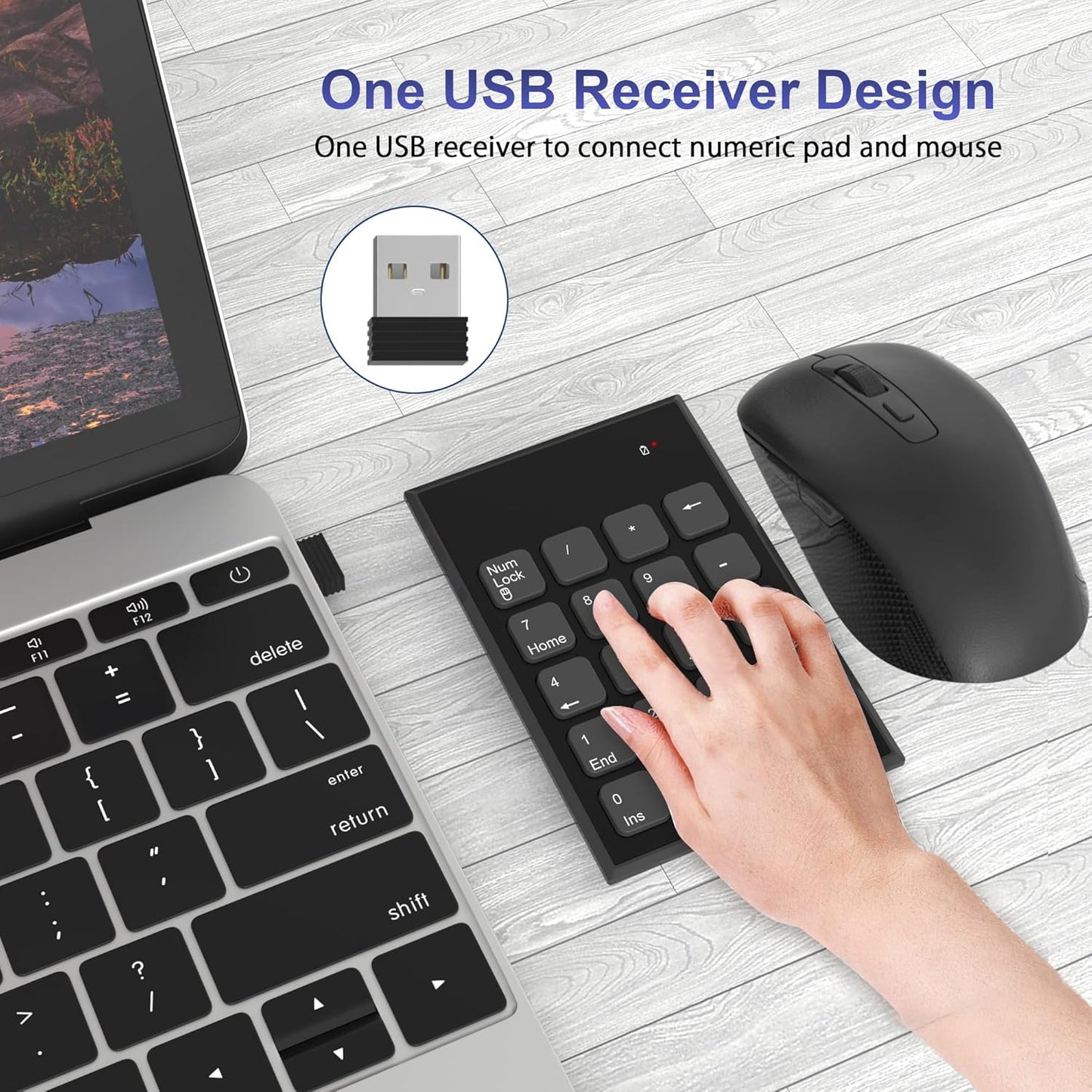 Arleedyn Wireless Numeric Keypad and Mouse Combo 2.4G USB Keyboard Set Black NEW