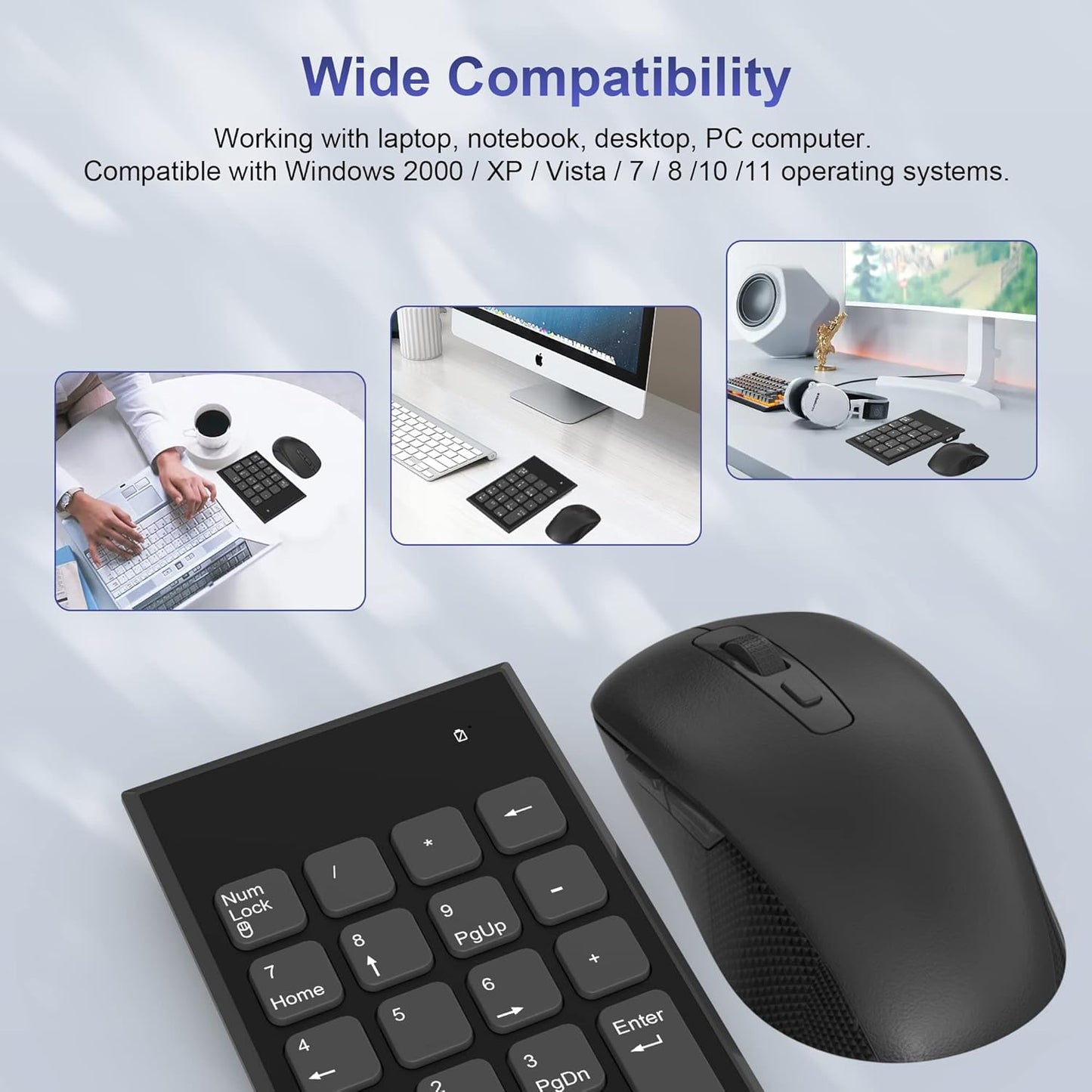 Arleedyn Wireless Numeric Keypad and Mouse Combo 2.4G USB Keyboard Set Black NEW