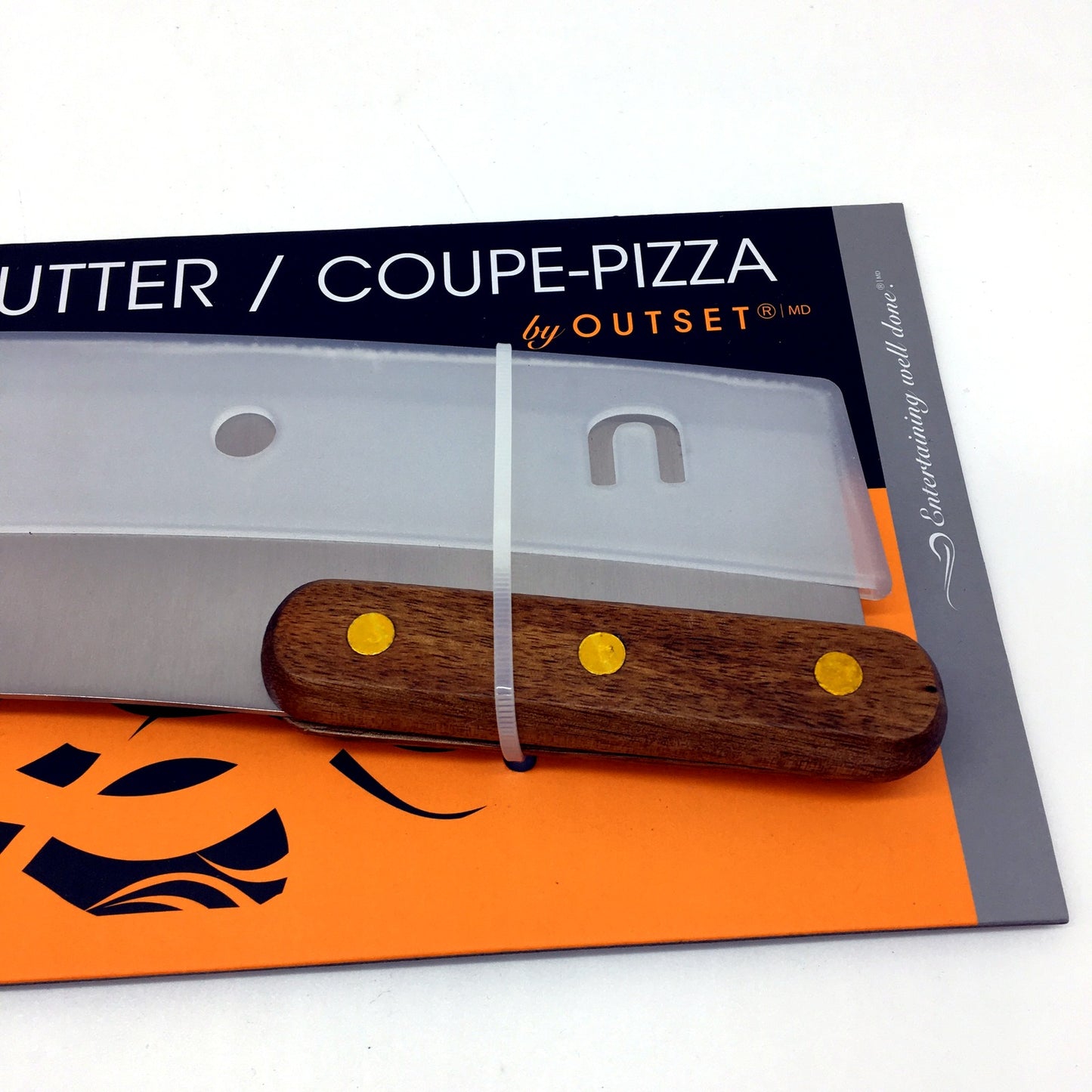 Outset Pizza Cutter Mezzaluna Acacia Wood Stainless Steel Kitchen Gadget NEW