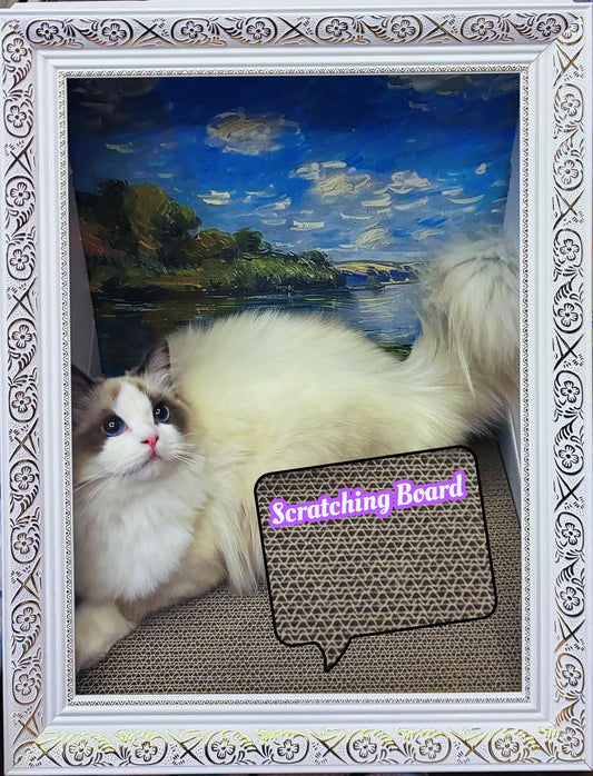 Elegant White Ornate Picture Frame Cat Scratching Pad with Oil Painting NEW